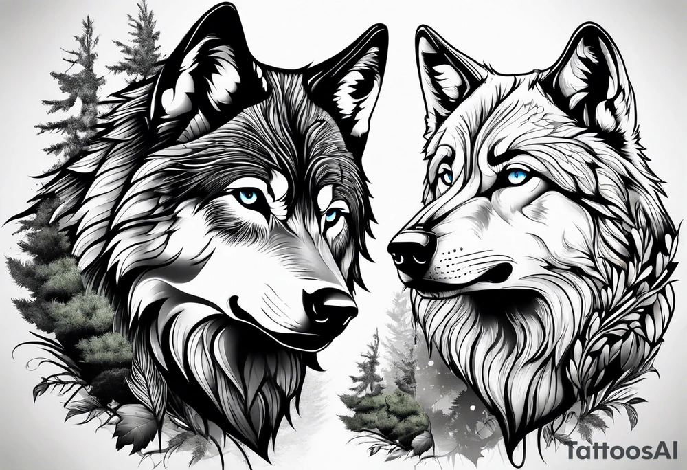 wolf mountain forest tattoo idea
