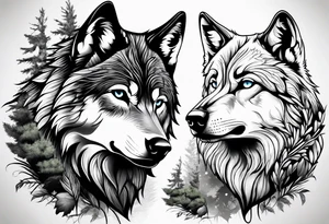 wolf mountain forest tattoo idea