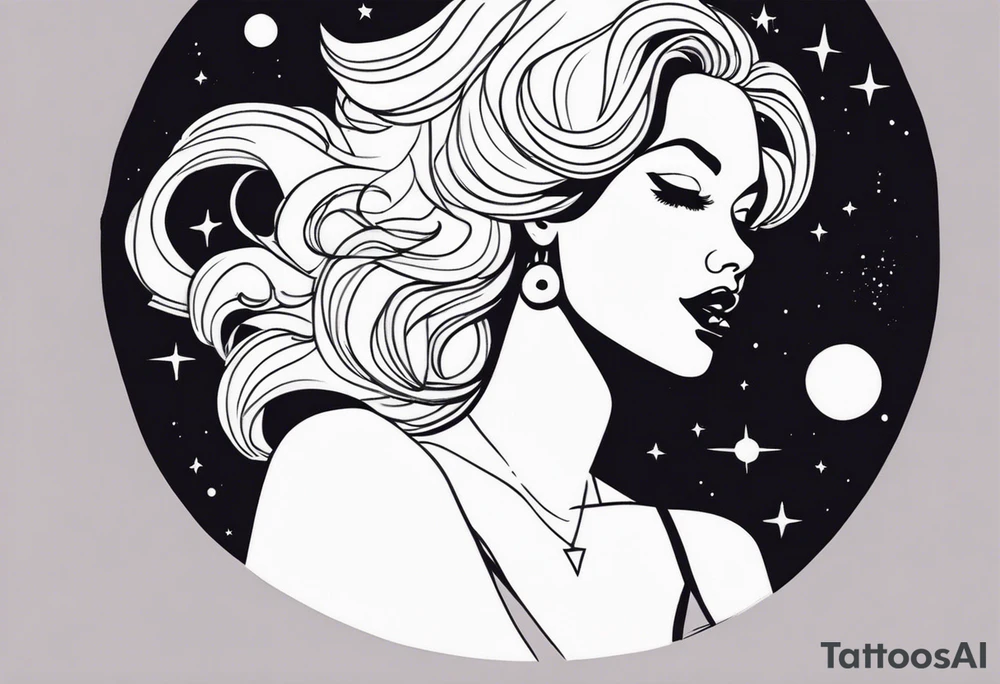 Pinup woman in space tattoo idea