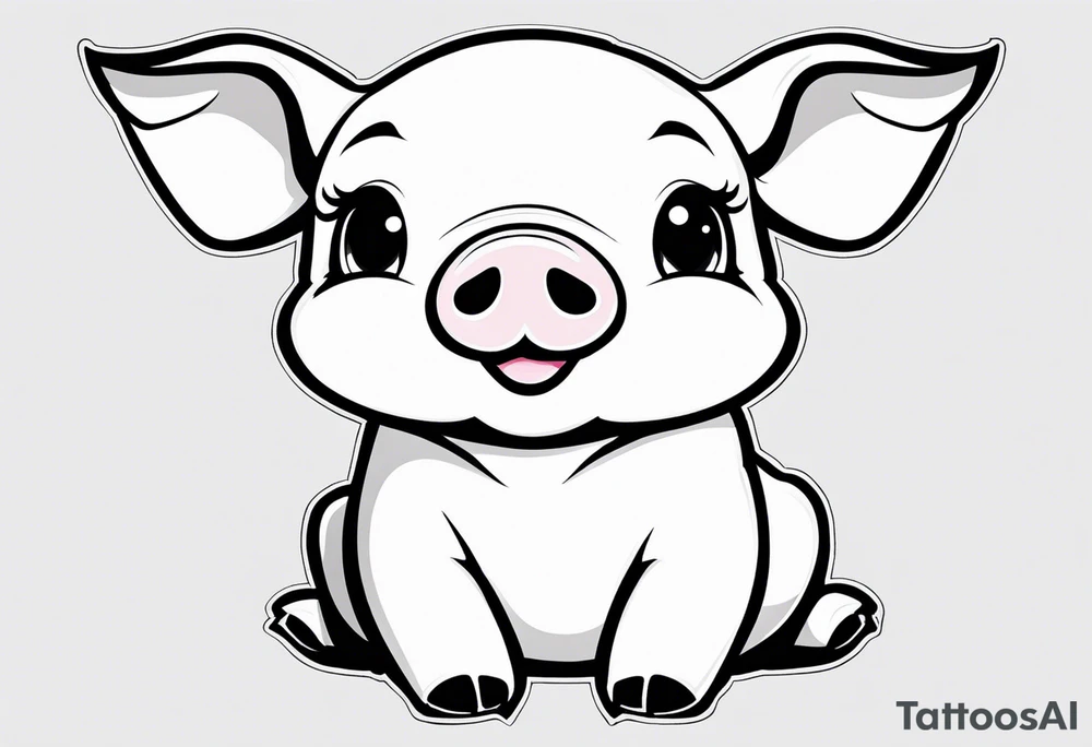 very cute chubby happy piglet.
outline only.
black and white only.
only show the piglet. no extra lines or decoration.
no black shading.
dont make the ears too big.
draw very thin lines tattoo idea