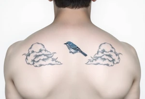 Kentucky bluebird with realistic clouds tattoo idea