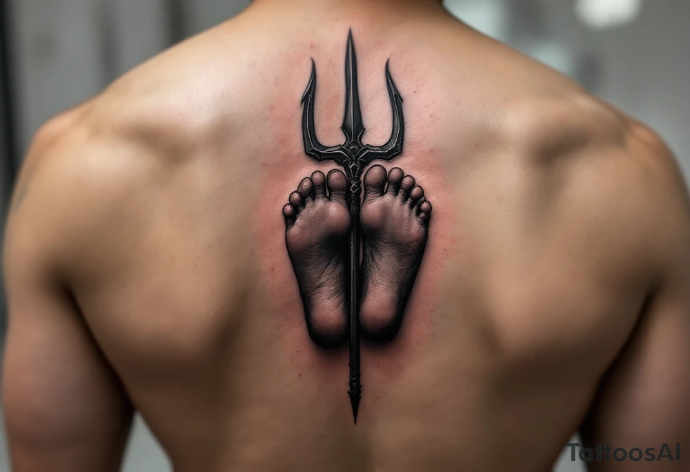 barefoot behind trident tattoo idea