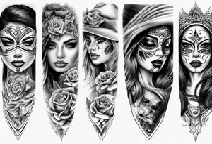 realistic chicano arm sleeve
masks women faces tattoo idea