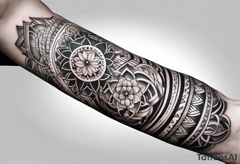 forearm narrow band tattoo with spiritual elements tattoo idea