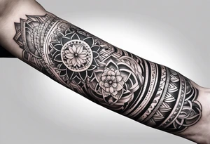 forearm narrow band tattoo with spiritual elements tattoo idea