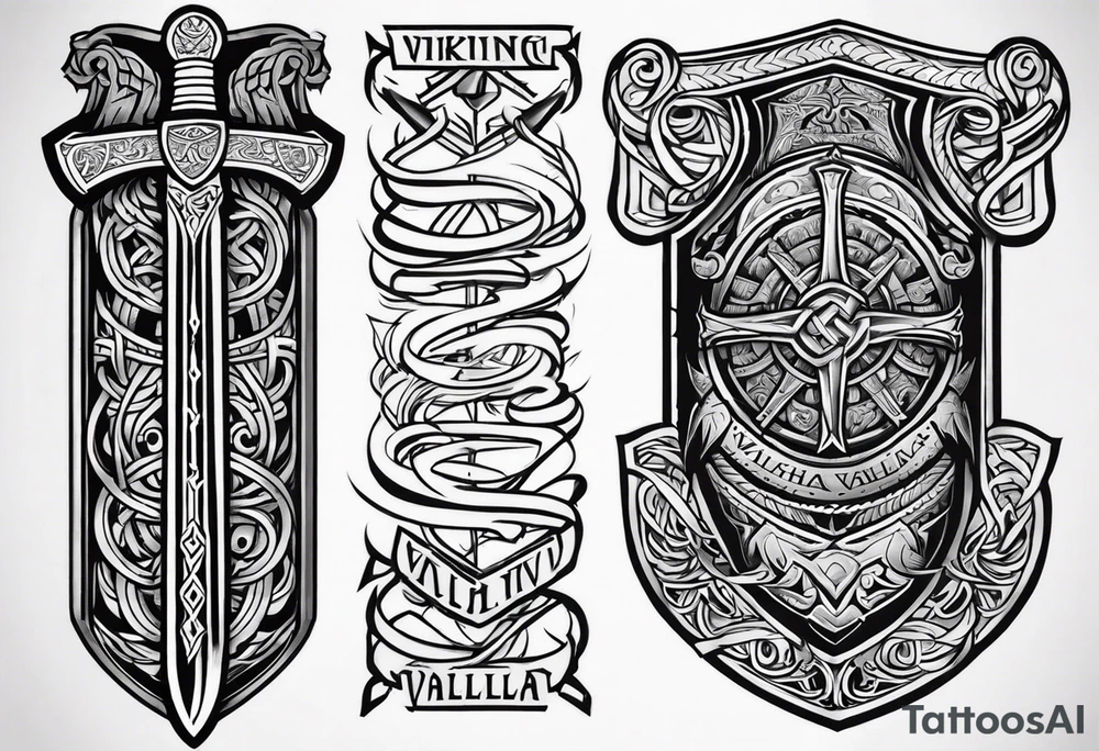 Viking valhalla sword shield tattoo idea