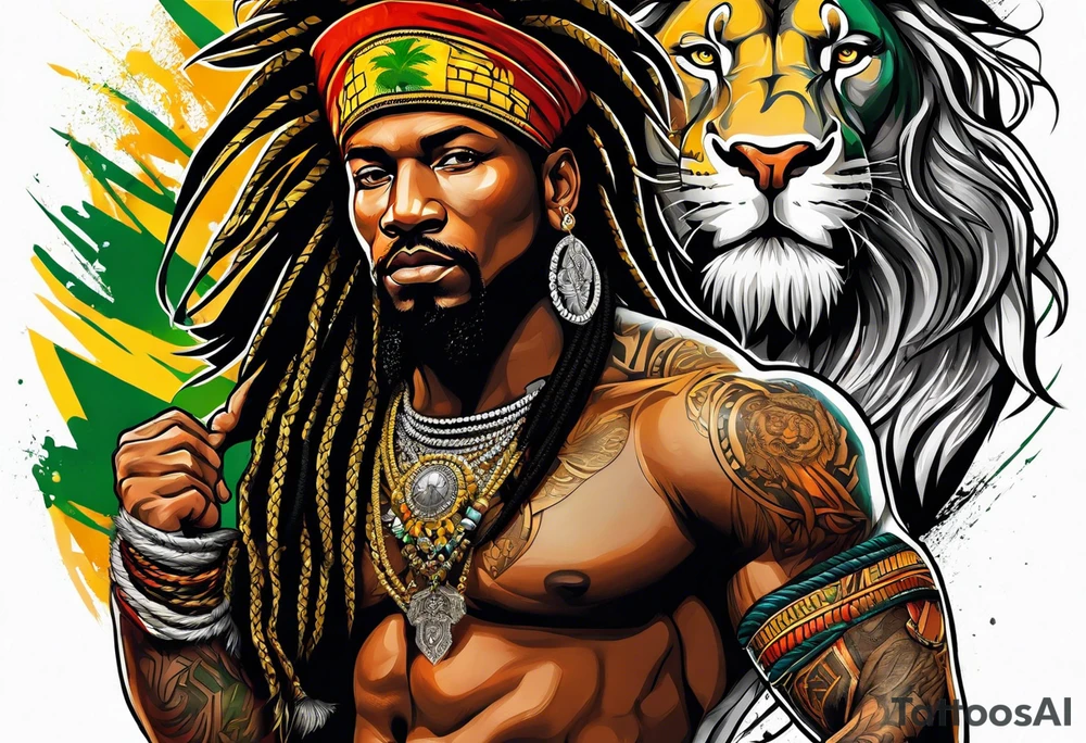 jamaican warrior with a lion tattoo idea