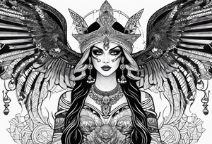 kali, alien goddess, valkrye, pirate, zenza, lotus, wing, pachamama, skull tattoo idea