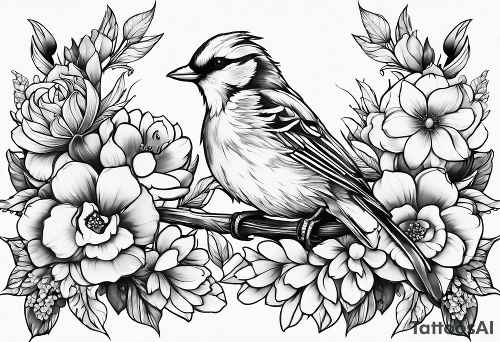 Birds and flowers tattoo idea