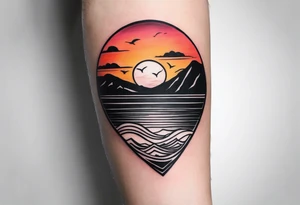 minimalistic ocean sunset tattoo on forearm tattoo idea
