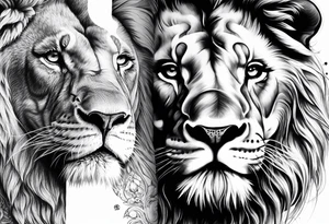 Half lion face half elephant face tattoo idea