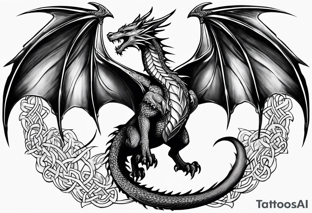 Celtic dragon flying downward tattoo idea