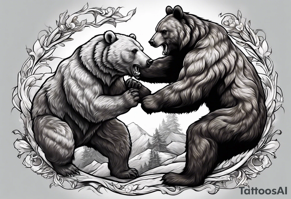 Muscular bear and strong rabbit fighting tattoo idea