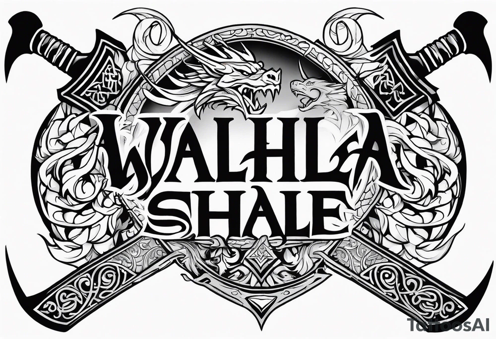Valhalla sword shield dragon axe tattoo idea