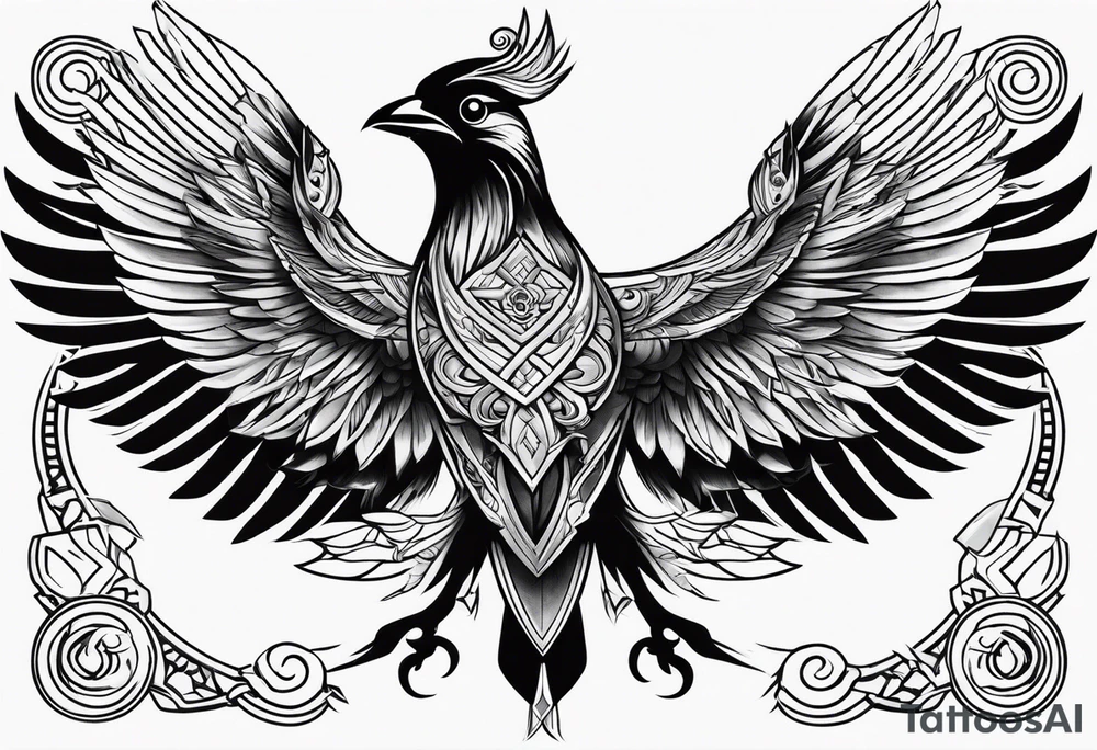 Valhalla symbol bird straight line tattoo idea