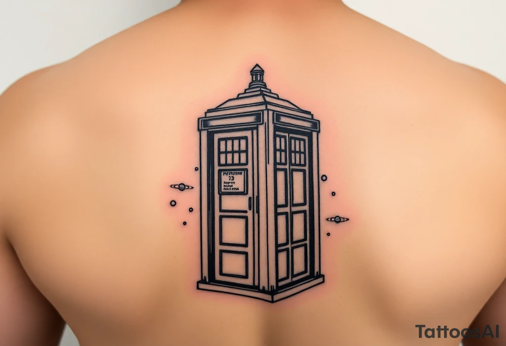 Realistic Tardis with space in background. tattoo idea