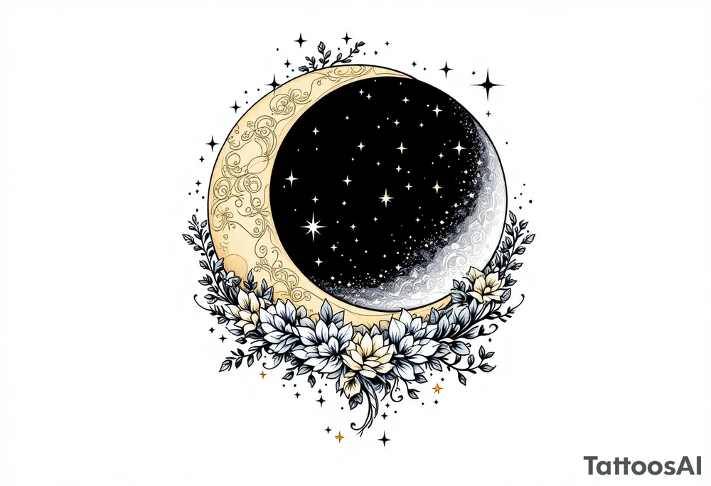 Moon and stars in sky tattoo idea