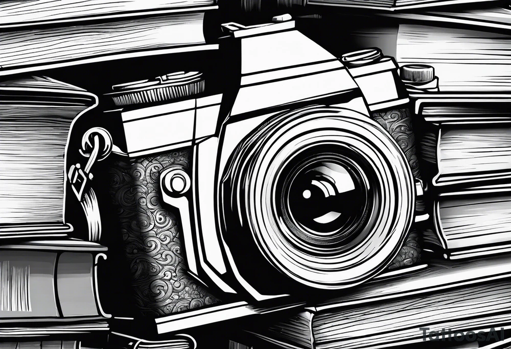 Camera on a stack of books tattoo idea