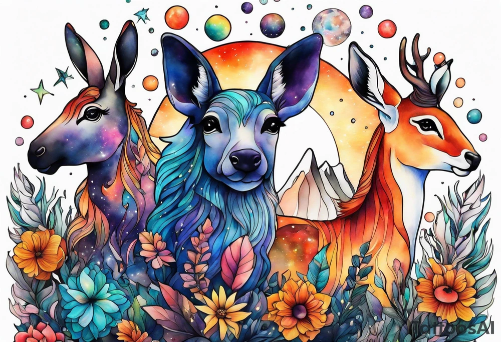 Glass animals in Amsterdam featuring colours of the universe and galaxies tattoo idea