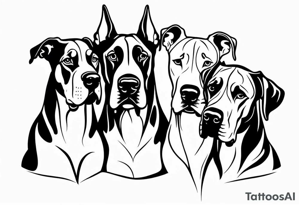 4 Great Dane heads together tattoo idea