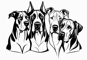 4 Great Dane heads together tattoo idea