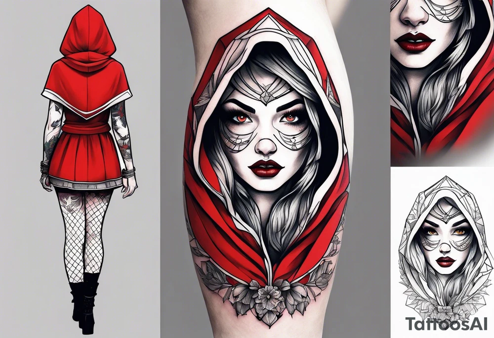 Red riding hood full thigh tattoo tattoo idea