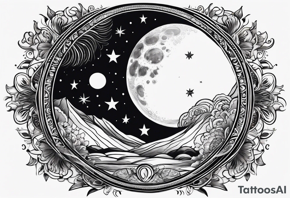 Moon and a sun, that covers half the moon but you can still see the moon and the sun tattoo idea