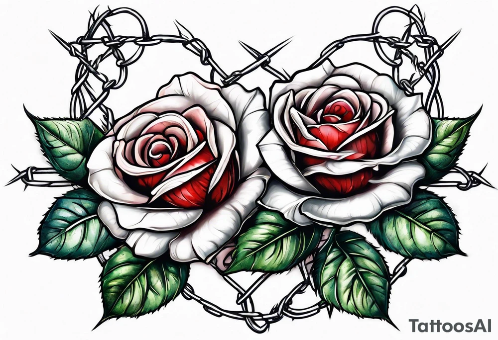 roses with thorns and barbed wire intertwined tattoo idea