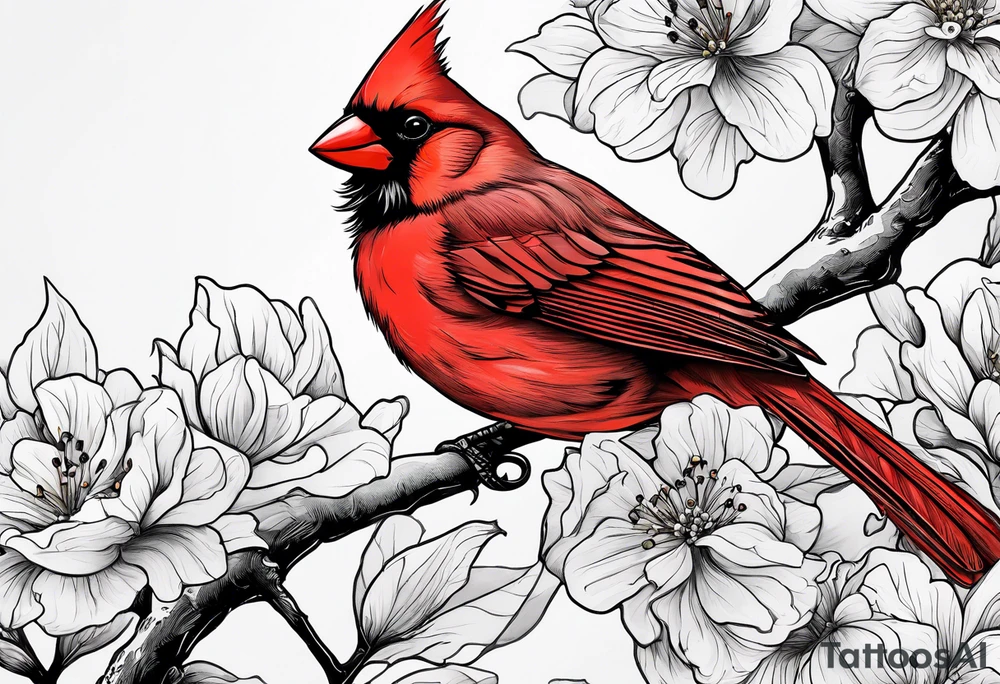 Trees, flowers, red cardinal, representing growth from grief tattoo idea