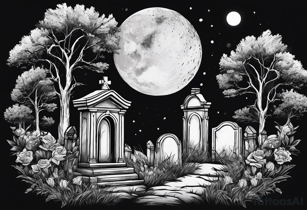 graveyard with moon tattoo idea