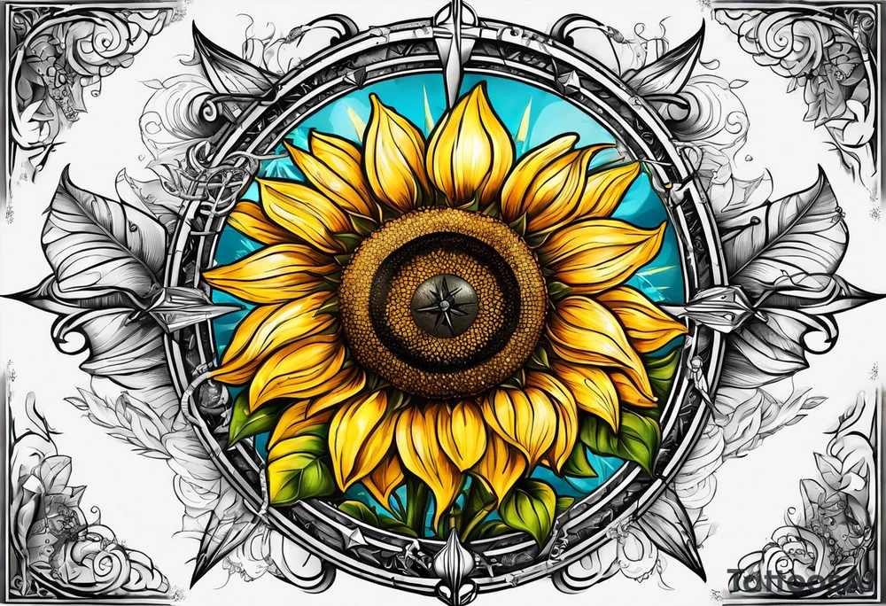 Sunflower and
 compass, with the words "To Thine Own Self Be True" tattoo idea