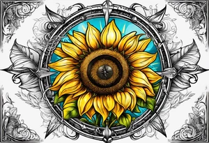 Sunflower and
 compass, with the words "To Thine Own Self Be True" tattoo idea