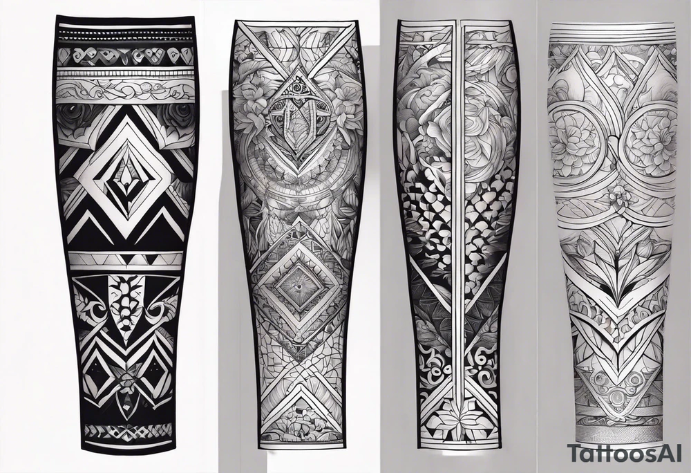 Leg sleeve with cool patterns tattoo idea
