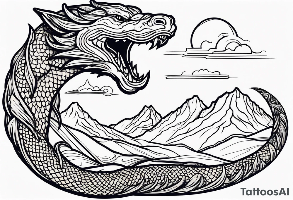 jörmungandr around the arm with mountains tattoo idea