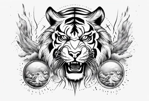 tiger warrior with lightning and the sun for a forearm sleeve tattoo idea