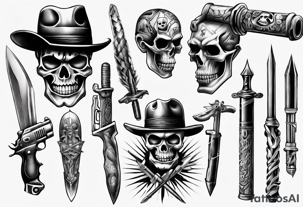 realistic chicano
weapons and gangsters tattoo idea