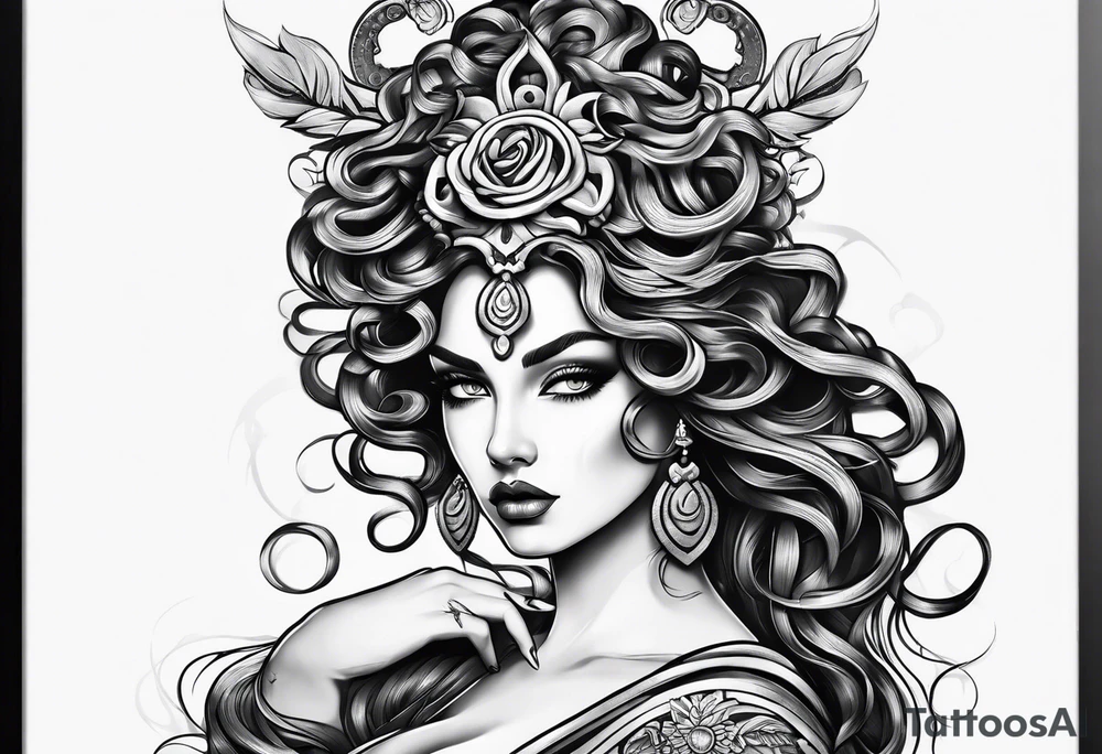 beautiful but mysterious looking woman portrayed as medusa tattoo idea