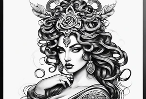 beautiful but mysterious looking woman portrayed as medusa tattoo idea