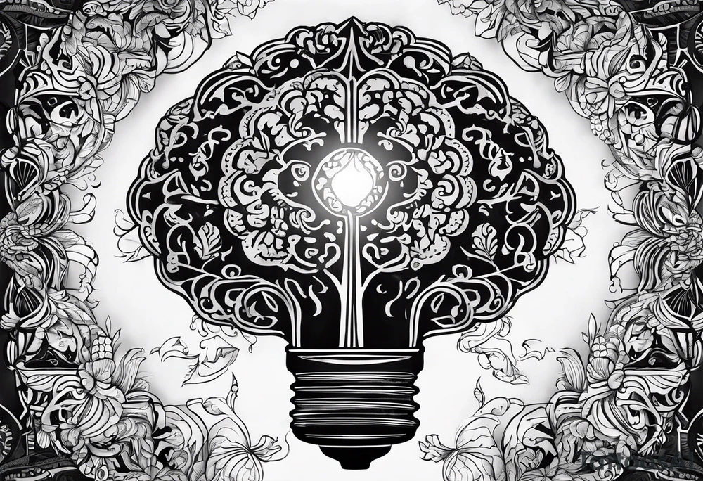 Create an artistic representation of an illuminated lamp with a brain inside it, symbolizing autistic awareness. Feel free to add any colors, details, or stylistic elements that resonate with the theme tattoo idea