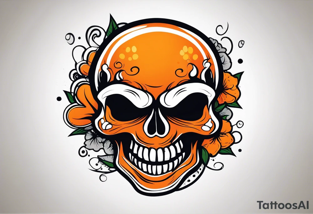 skull laughing black and orange tattoo idea