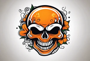 skull laughing black and orange tattoo idea