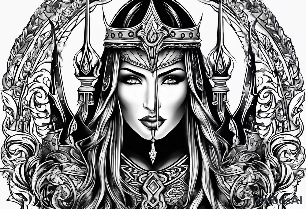 trident in fire tattoo idea