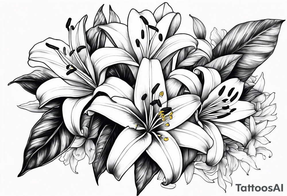 Floral sleeve lily’s tattoo idea