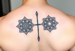 Half arm sleeve - single kidney made of two mandala / geometric designa tattoo idea