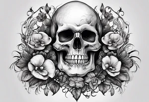 A full arm sleeve Skull with mushrooms attached like it’s becoming a part of them tattoo idea