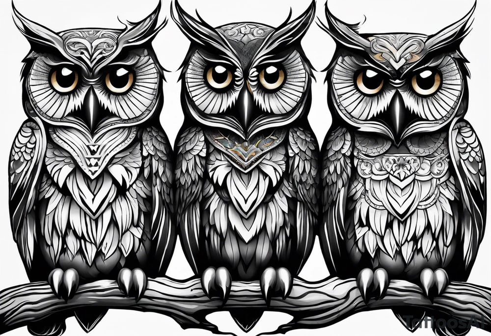 Owls 
Hear no evil, see no evil, speak no evil tattoo idea