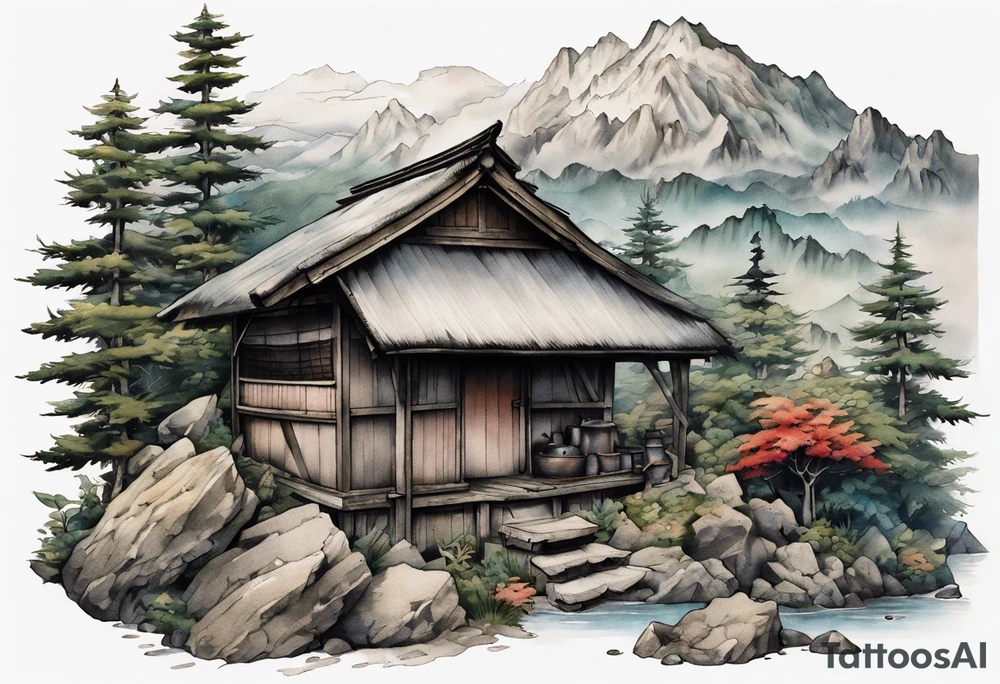 a hut in the mountains by Akihiko Yoshida tattoo idea