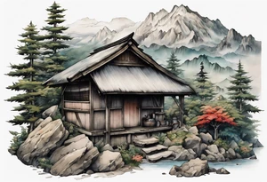 a hut in the mountains by Akihiko Yoshida tattoo idea