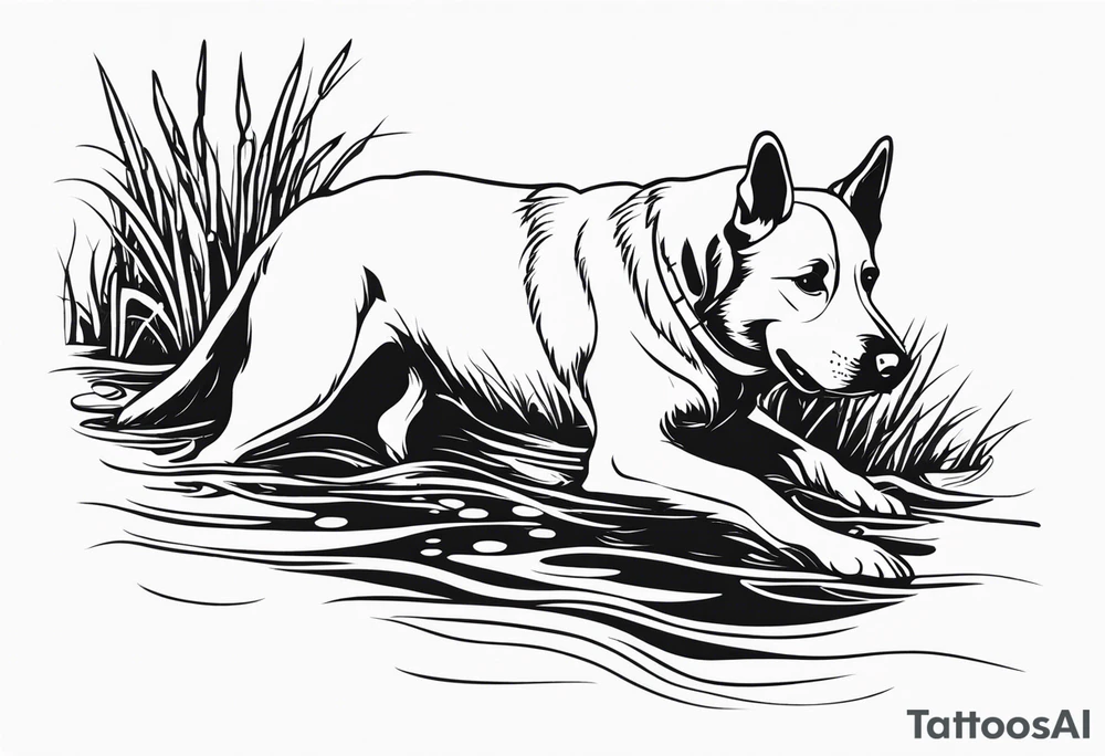 My dog Duke passed away and he loved trying to get sticks off the bottom of the creek tattoo idea