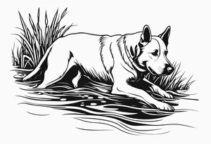 My dog Duke passed away and he loved trying to get sticks off the bottom of the creek tattoo idea